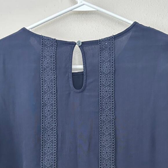 Boden Imi Jersey Trim Top long sleeve lace detail pleated boho bohemian navy 8 - Picture 8 of 11